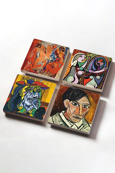 Pinecone Picasso Crying Woman, Avignon Girls, Girl in Front of the Mirror, Self-Portrait Stone Coasters Set of 4
