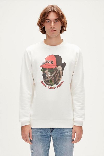 Bad Bear Rebel Crewneck Off-white White Printed Men's Sweatshirt