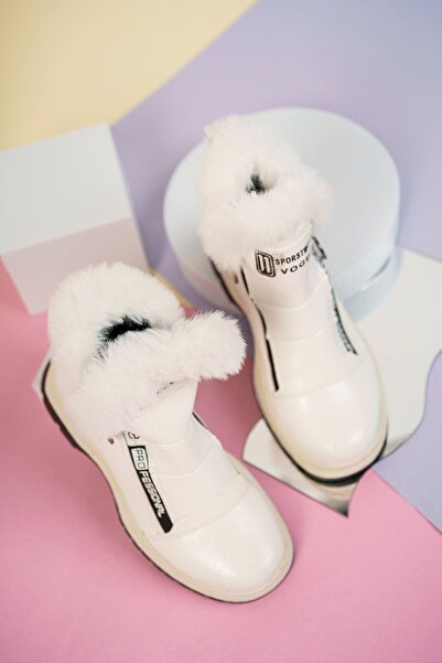 Aymer Yan Fermuarlı Beyaz Kız Çocuk Bot