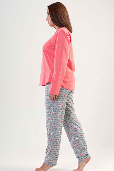 VİENETTA Kadın Büyük Beden Uzun Kol Pijama Takım , 204179