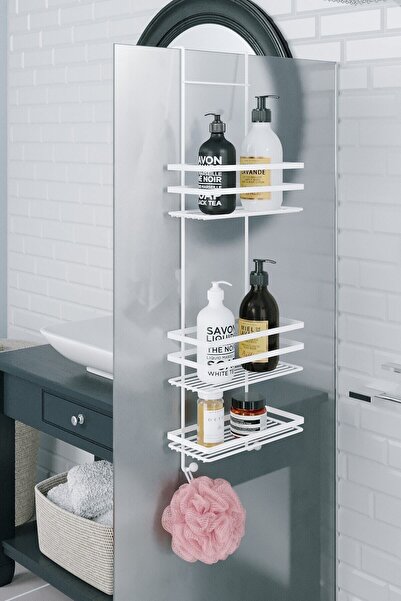 Teknotel Banyo Düzenleyici Şampuanlık Üç Katlı Duşakabine Asmalı Duş Rafı Beyaz Lm580