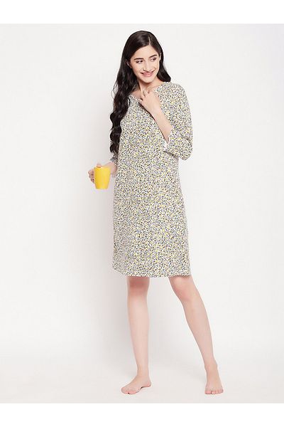 Clovia By Styli Cotton Floral Print Nightdress with 3/4 Sleeves