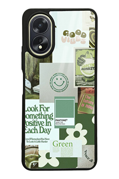 Spoyi Oppo A38 Green Sticker Tasarımlı Glossy Telefon Kılıfı