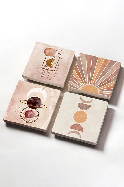 Pinecone Minimalist Abstract Stone Coasters Desktop Protective Coasters Set of 4 10x10cm Stone Coasters Sc262