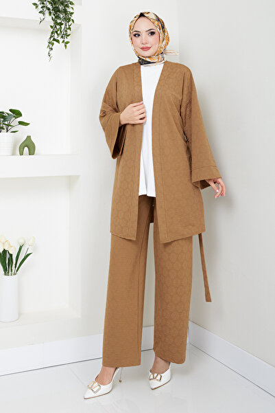 ModaMerve Kapitone Detaylı Üçlü Takım 1814LNA1042-M Latte