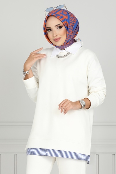 ModaMerve Side Slit Viscose Fabric Set 1741Lna1042-M Ecru