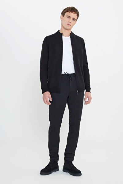 ALTINYILDIZ CLASSICS Slim Fit Dar Kesim Beli Bağlamalı Yan Cep Esnek Casual Siyah Pantolon