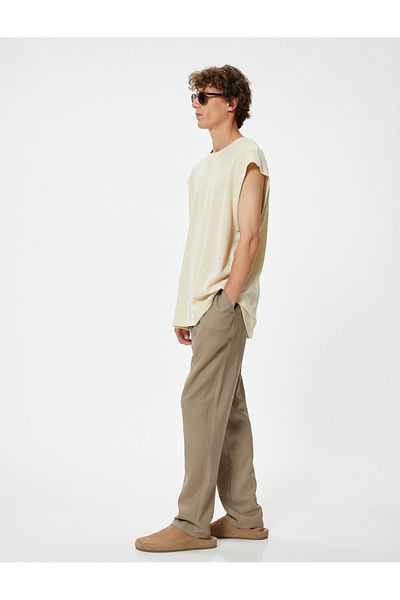 Koton Linen Summer Trousers - Chino, with Waist Laces and Pockets