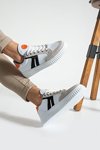 L.A Polo 509 White Black Orange Color White Sole Lace-up Daily Men's Sports Shoes