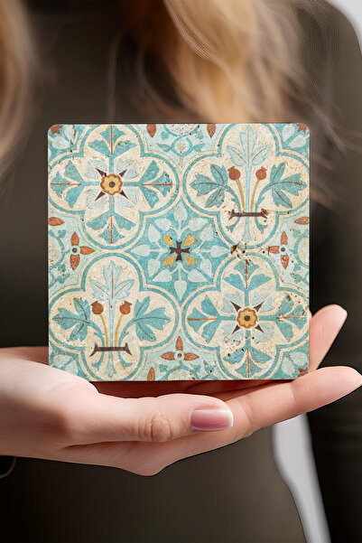 Pinecone Desen Taş Bardak Altlığı Masaüstü Koruyucu Altlık 4 Parça Set 10x10cm Stone Coasters