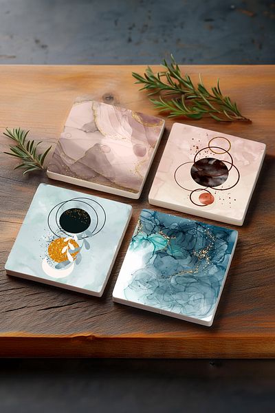 Pinecone Minimalist, Abstract Art Stone Coasters Desktop Protective Coasters Set of 4 10x10cm Sc448