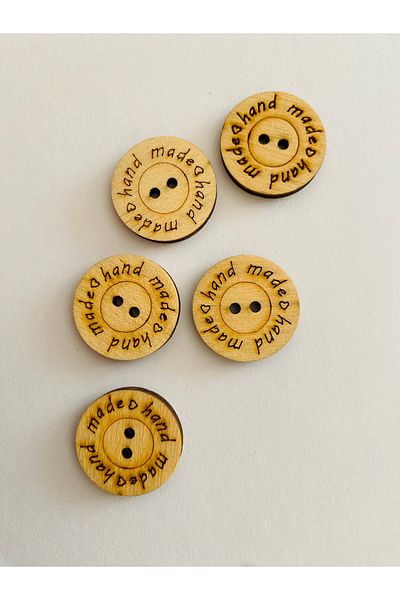 Kartopu Wooden Button with Hand Made Writing. 22mm. 5 Pieces. Coat, Jacket, Cardigan, Pants and Vest Button.