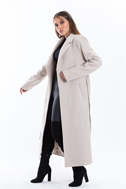 beeke Palton cașmir cu curea bej, căptușit în interior, cu detaliu de buzunar (model complet) Noul sezon Beeke-6780