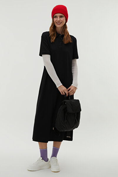 Mudo Polo Neck Short Sleeve Long Dress