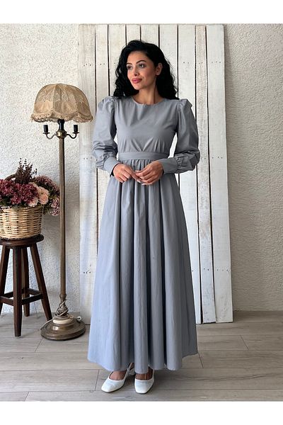 KÜÇÜĞÜM BUTİK Hijab Gray Flared Poplin Dress