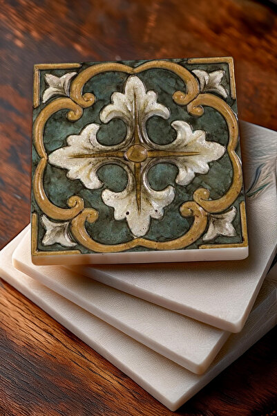 Pinecone Ethnic Pattern Stone Coasters Desktop Protective Coasters 4 Piece Set 10x10cm Stone Coasters Sc283