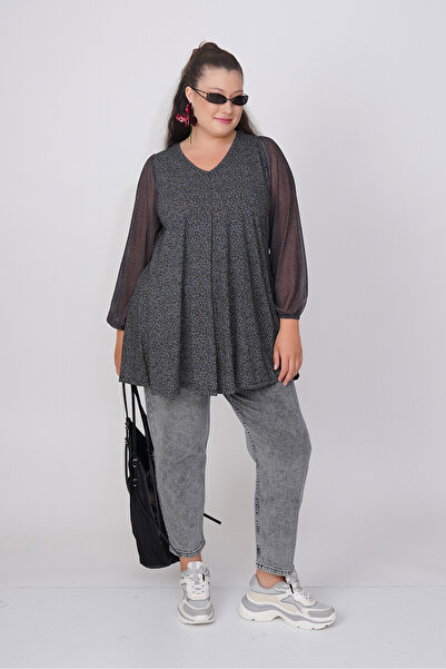 Büyük Moda V-neck Tulle Detailed Blouse