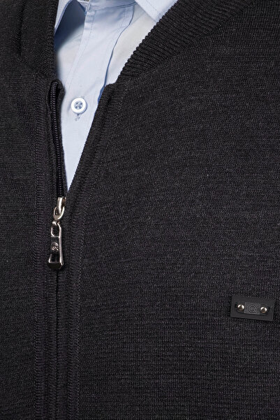 Çizgi Triko Ανδρικό πλεκτό με λαιμό πόλο με επένδυση σε σκούρο γκρι παλτό με φερμουάρ Πλεκτό από ατσάλι