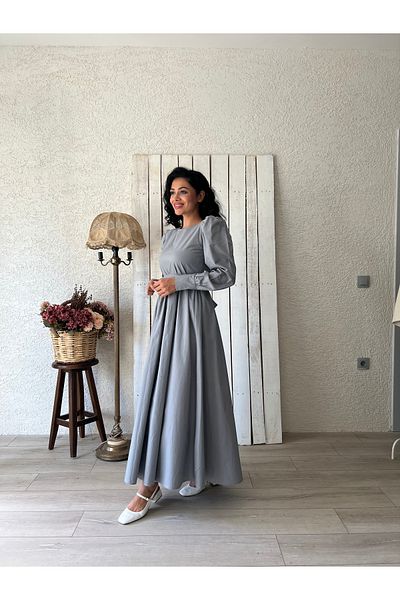 KÜÇÜĞÜM BUTİK Hijab Gray Flared Poplin Dress