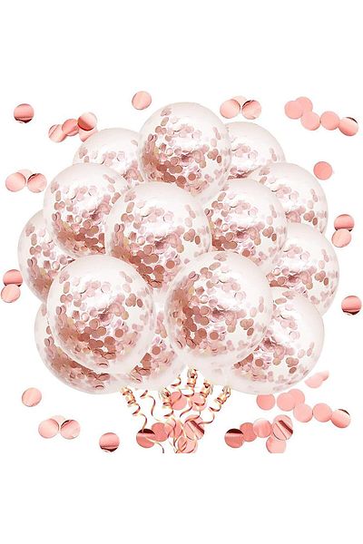 Paparti 20 Pieces - Transparent Balloon Birthday and Party Balloons with Rose Gold Confetti