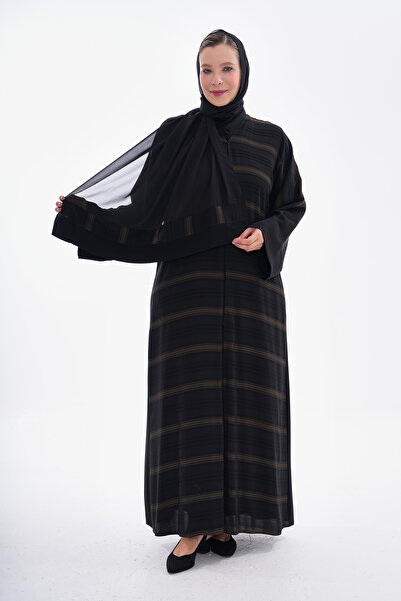 GigiTex Abaya Ferace maro cu dungi negre - Mătase Dubai, se potrivește cu mărimea 38-44