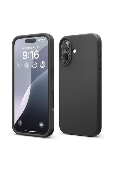 HyperAge حافظة سيليكون سوداء متوافقة مع هاتف iPhone 16، غطاء مرتفع للكاميرا مخملي قابل للمسح ومقاوم للبقع