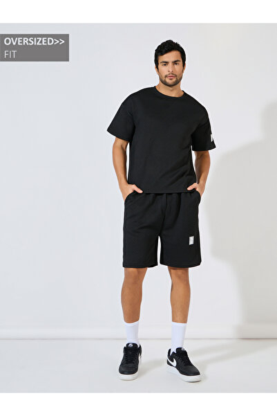 Styli Jacquard Knit Oversized Badge T-Shirt & Shorts Co-Ords