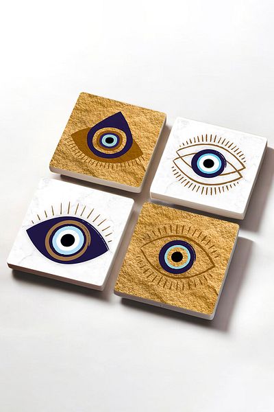 Pinecone Evil Eye Stone Coaster Desktop Protective Coaster 4 Piece Set 10x10cm Stone Coasters Sc251