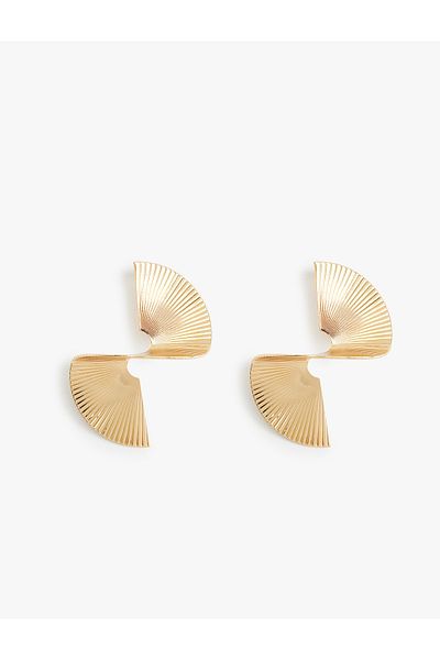 Koton Large Size Textured Steel Abstract Earrings