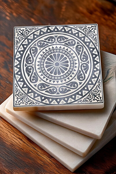 Pinecone Ethnic Pattern Stone Coasters Desktop Protective Coasters 4 Piece Set 10x10cm Stone Coasters Sc275