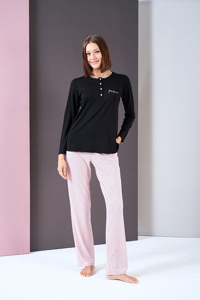 PJS Set de pijamale cu mânecă lungă cu buline pentru damă