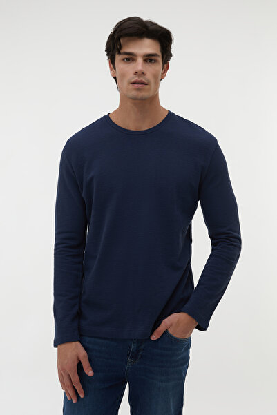 Mudo Men's Navy Blue Crew Neck Loose Fit Sweater
