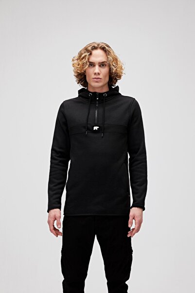 Bad Bear Defence Half-zip Hoodie Siyah Yarım Fermuarlı Kapüşonlu Erkek Sweatshirt
