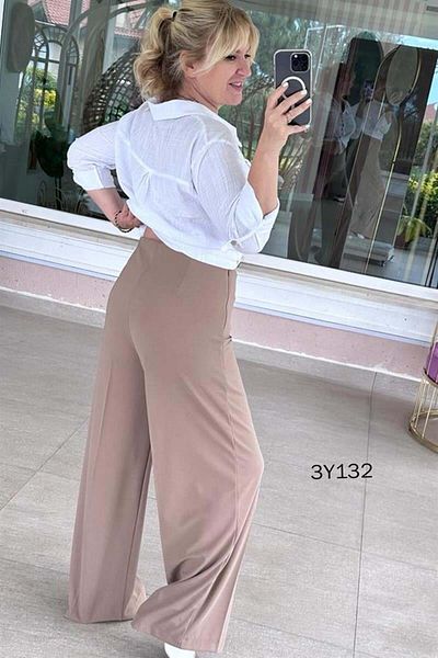 İnce Topuk Full LYcra Zippered Palazzo Trousers - 3Y132