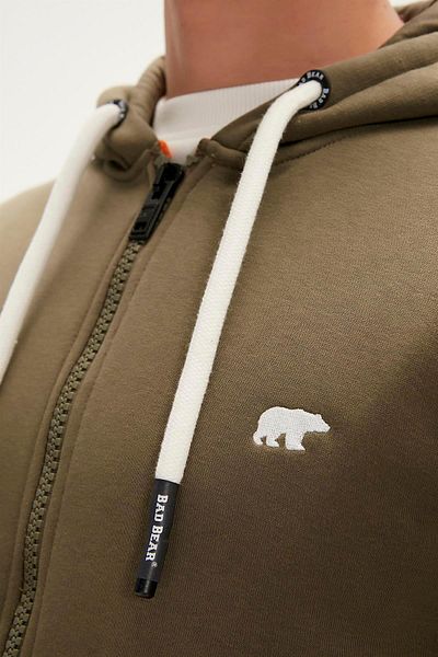 Bad Bear Even Full-zip Hoodie Khaki Green Zippered Hooded Men's Sweatshirt