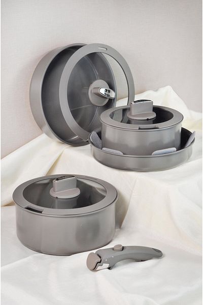 Belariva Belari̇va-Easy Cook Gray 8 Pieces Cookware Set