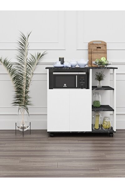 moka park avm 2 Kapaklı 3 Raflı Tekerlekli Mikrodalga Fırın Dolabı Çok Amaçlı...