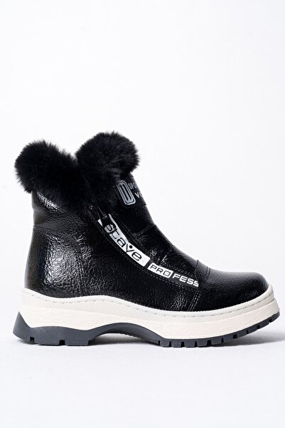 Aymer Yan Fermuarlı Siyah Rugan Kız Çocuk Bot