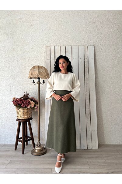 KÜÇÜĞÜM BUTİK Khaki Green Long Skirt