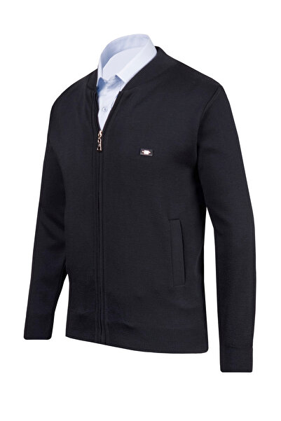 Çizgi Triko Πλεκτό ανδρικό γιακά με επένδυση Navy μπλε παλτό με φερμουάρ Πλεκτό από ατσάλι