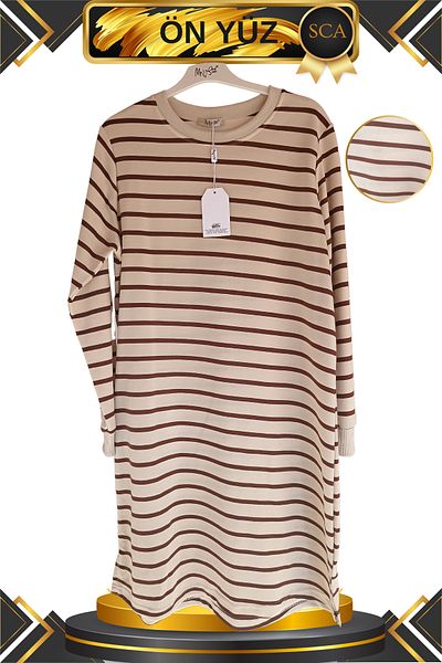 SCA Striped Long Cotton Tunic - Side Slit Detail