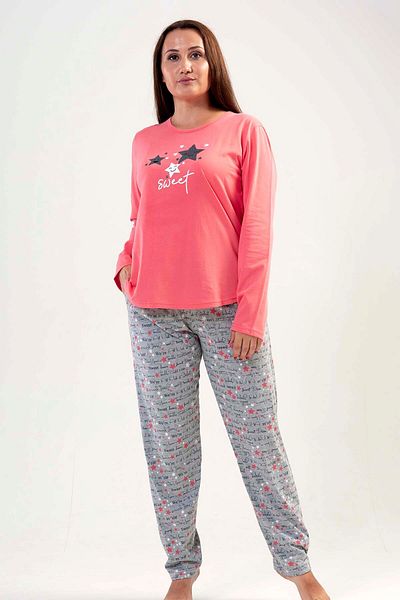 VİENETTA Women's Plus Size Long Sleeve Pajama Set, 204179