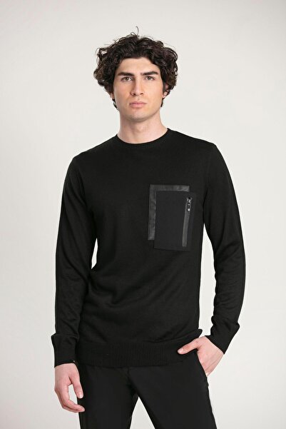 GMG FIRENZE Μαύρο ανδρικό πουλόβερ εφαρμοστό Gmg Florence - Crew Neck GU22MFW...