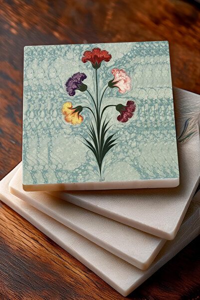 Pinecone الفن الرخامي، قاعدة أكواب واقية لسطح المكتب من حجر التوليب، مجموعة من 4 قطع قواعد حجرية مقاس 10 × 10 سم