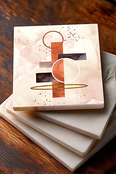 Pinecone مجموعة قواعد أكواب حجرية مجردة بسيطة لسطح المكتب مكونة من 4 قطع قواعد حجرية مقاس 10 × 10 سم