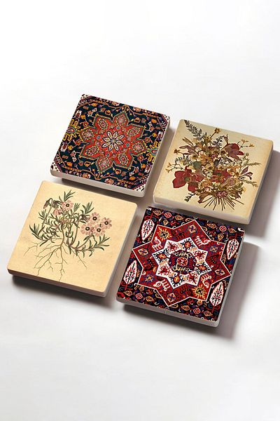 Pinecone Vintage Flower, Pattern Stone Coaster Desktop Protective Coaster 4 Piece Set 10x10cm Sc502