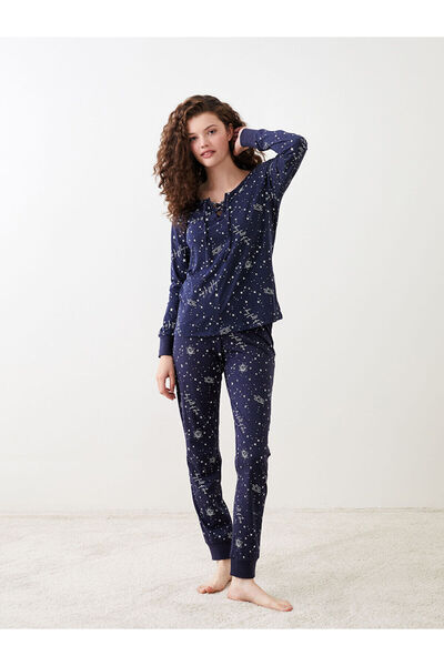 LC Waikiki LCW Bağlamalı Yaka Desenli Kadın Pijama Takımı