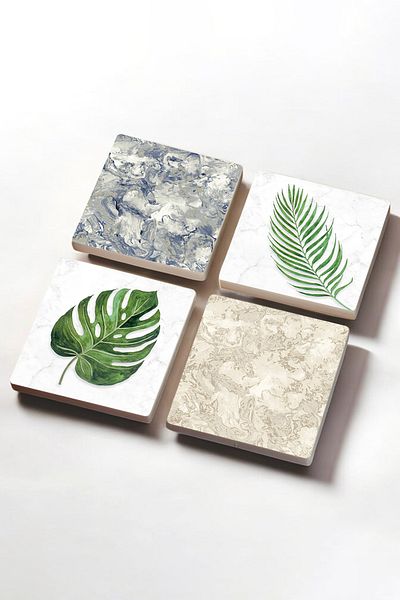 Pinecone Leaf, Pattern Stone Coasters Desktop Protective Coasters 4 Piece Set 10x10cm Stone Coasters Sc361