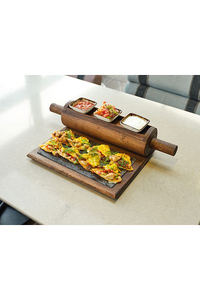 Davi Ahşap Wooden Presentation Plate & Joker Sauce Bowl Set - Multi-Purpose & Stylish Design