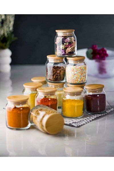 Lizzy 12 Pieces Luxury Glass Spice Set with Vacuum Lid 300 Ml